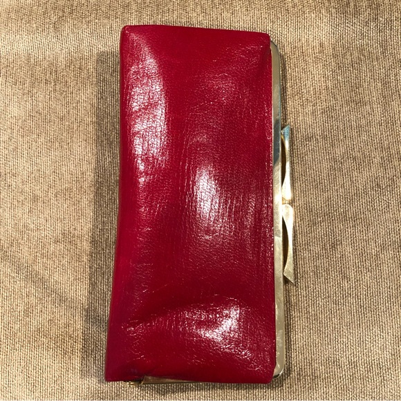 Vintage Red Leather Kisslock Wallet Purse - Picture 5 of 12